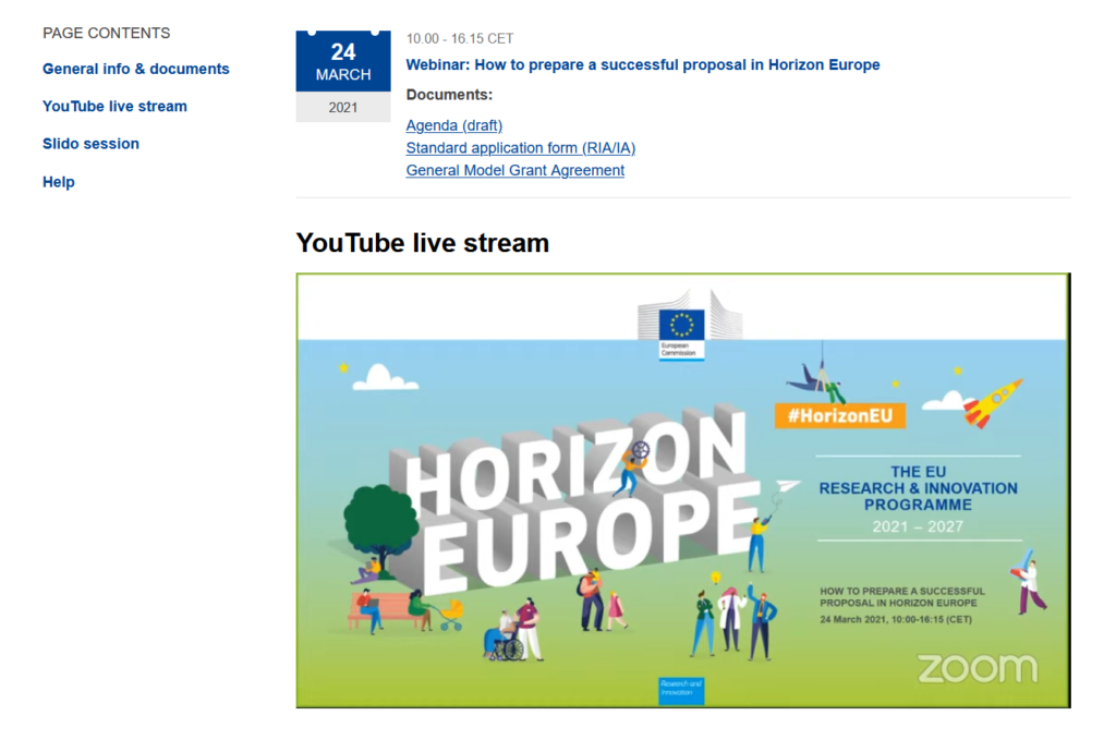 Participation in the webinar “How to prepare a successful proposal in Horizon Europe”